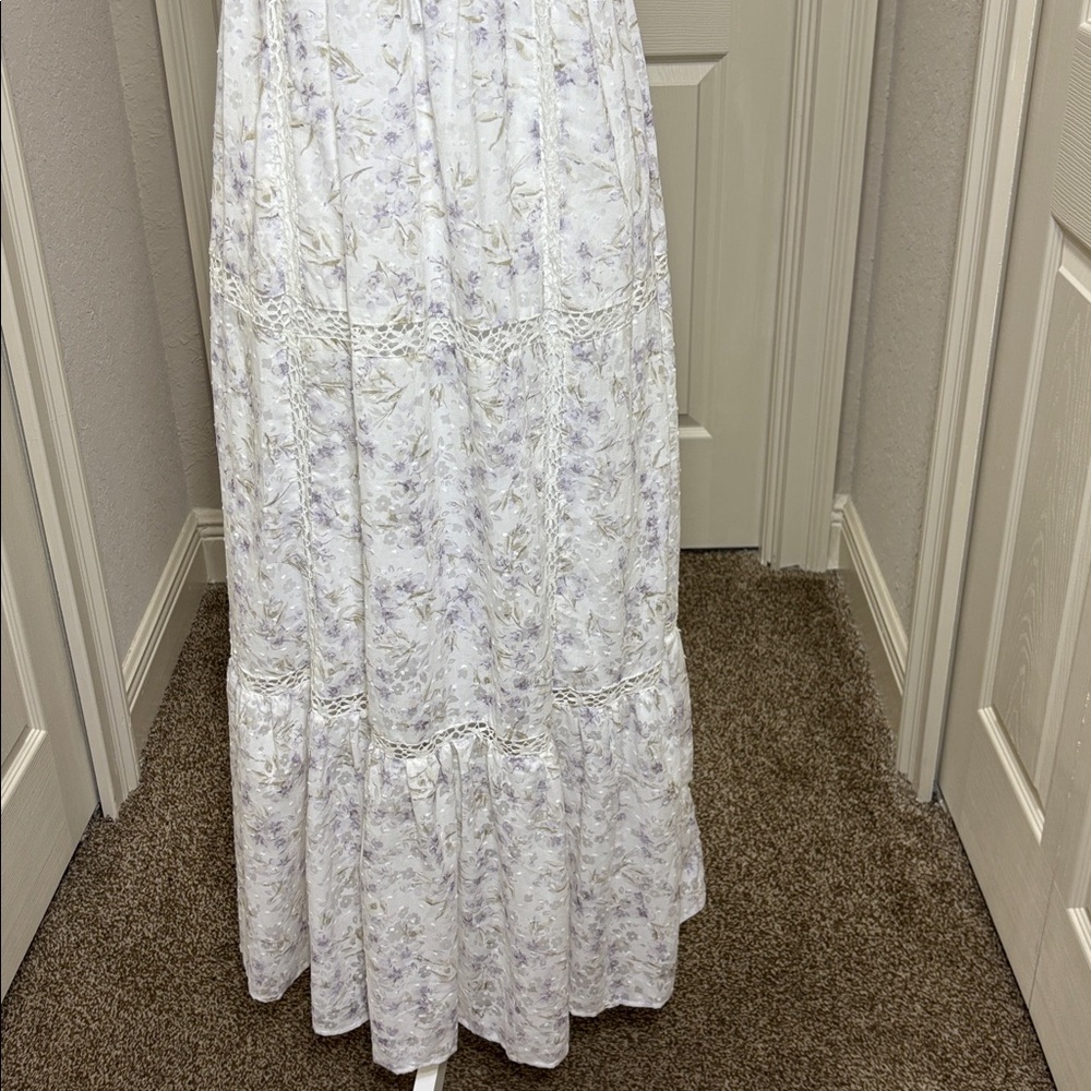 “And Now This” Crochet Trim Empire Waist Floral Maxi Dress White/Lilac NWT SizeS - Picture 4 of 12